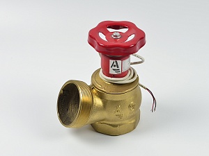 Клапан пожарный латунный КПЛ угловой 125° (муфта-цапка) с датчиком положения